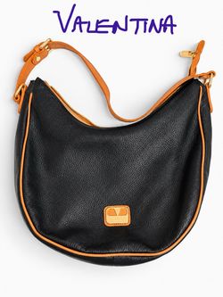 Valentina Black Leather Hobo Shoulder Bag
