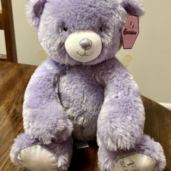 FAO Schwarz Sparklers Teddy Bear 10 Inch Soft Plush Lavender Purple Gold Accents
