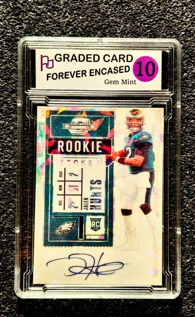 Jalen Hurts Eagles MVP Cracked Ice Holographic Custom Football Rookie Card Graded 10 Gem Mint