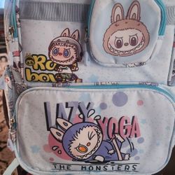 Blue Labubu Backpack An Water Bottle 