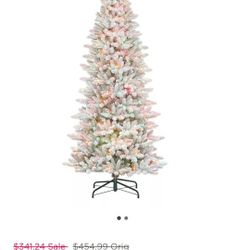 7.5-foot Pre-Lit Slim Flocked Fraser Fir Artificial Christmas Tree with 500 UL-Listed Multi-Color