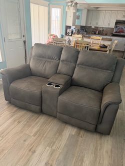 Gray Reclining Loveseat with Center Console