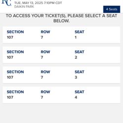 4x Astros Vs Royals May 13 Lower Level Aisle Tickets 