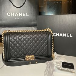 Chanel Caviar Quilted Boy Bag Gold