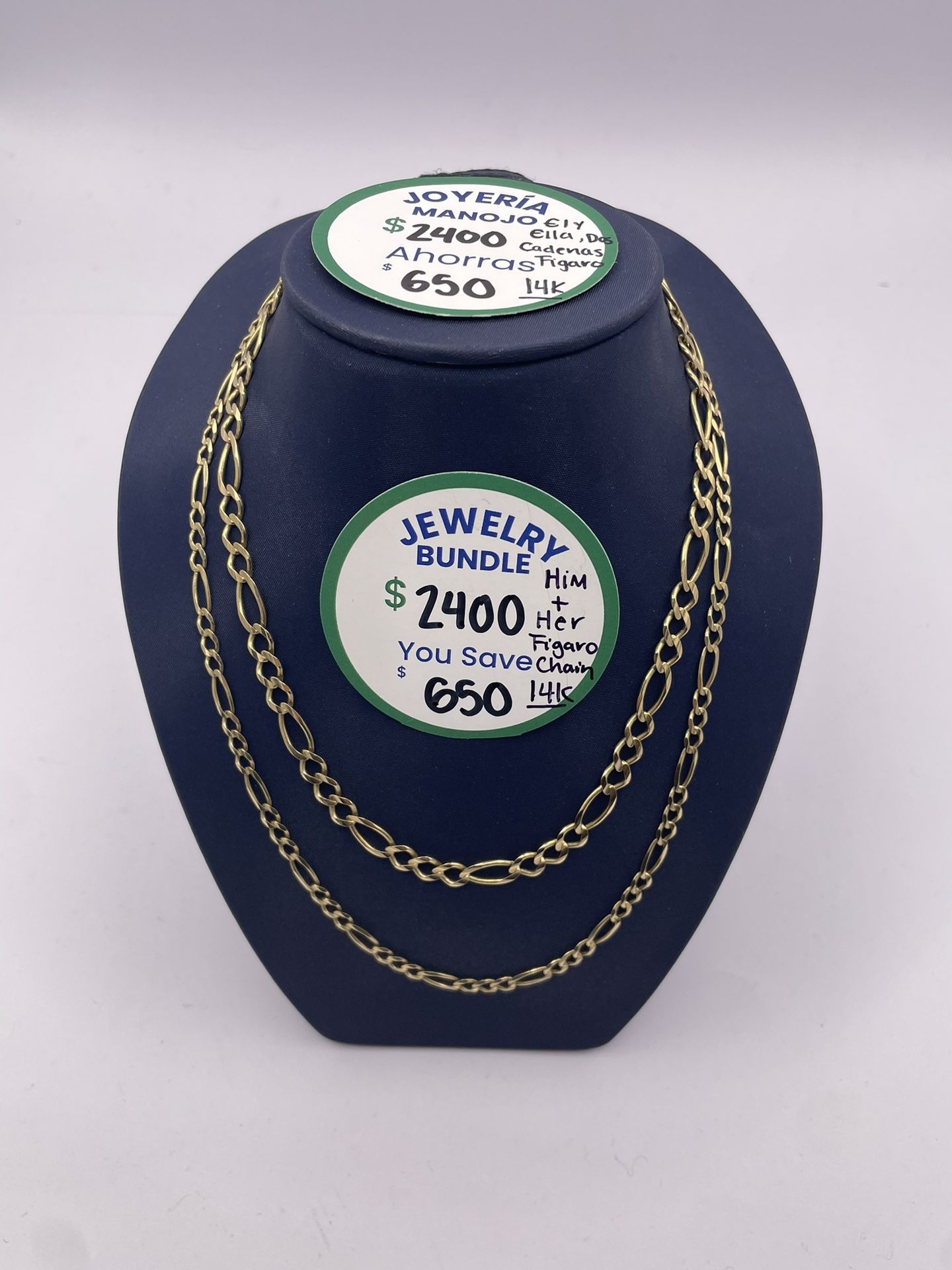 Jewelry Bundle, 14k Yellow Gold Figaro Chains