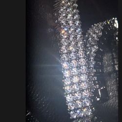 Silver Diamond 3 Row Bracelet VVS1 GRA 7.09 Inch 