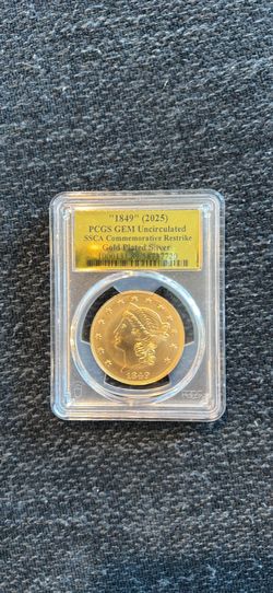 Commemorative restrike 1849 gold plated silver coin