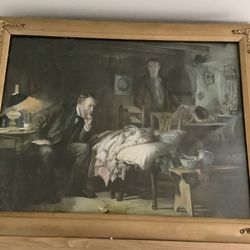 Antique Framed Print” The Doctor “ Sir Luke Fildes+ Petrolagar Pamphlet 