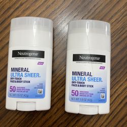 NWT Neutrogena Mineral Ultra Sheer Dry-Touch Face & Bodu Sticj SPF 50 bundle