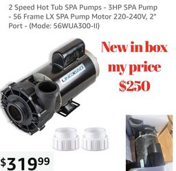 Pool pump New in box 2 Speed Hot Tub SPA Pumps - 3HP SPA Pump - 56 Frame LX SPA Pump Motor 220-240V, 2" Port - (Mode: 56WUA300-II) 🚨$250 firm cash on
