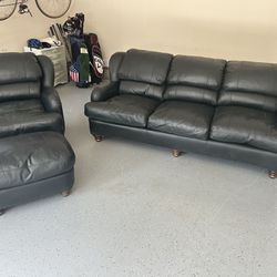 Delivery Included! - Dark Green Leather craft Sofa, Chair, and Ottoman 