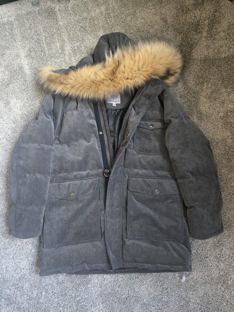 Rain Forest Cordory Puffer Jacket With Faux Fur Hood