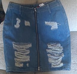 H&M Distressed Denim Mini Skirt with Zip Front