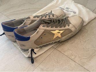 Golden Goose Super-Star Penstar Sneakers Men’s US 12 EU 45 Gold Star Blue Heel
