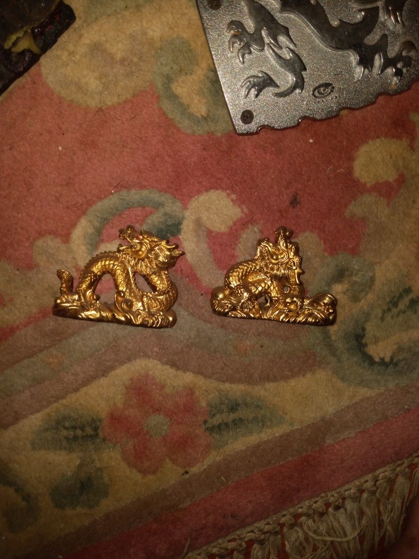 2 Small Very Old Metal Dragons