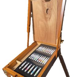 New French Style Wooen Easel With 26 Acrylic Paints 
