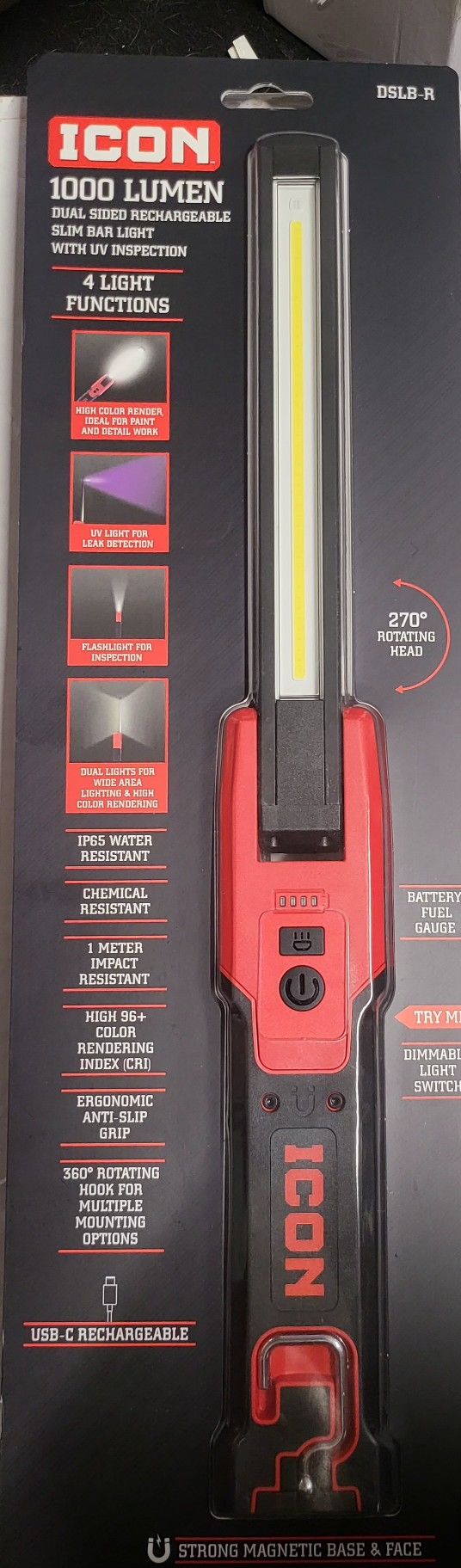 Icon 1000 Lumens Duel Sided Rechargeable Slim Bar Light W/ UV INSPECTION