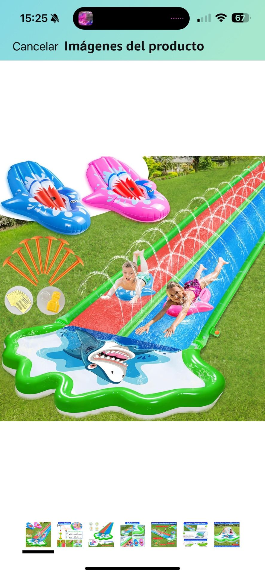 Toboganes acuáticos para césped deslizantes – Toboganes inflables resistentes con 2 bodyboards, juguete de agua de verano extra largo de doble carril,