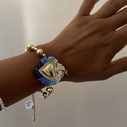 Beautiful handmade gold plated Mexican bracelet with a  heart . Party, special .