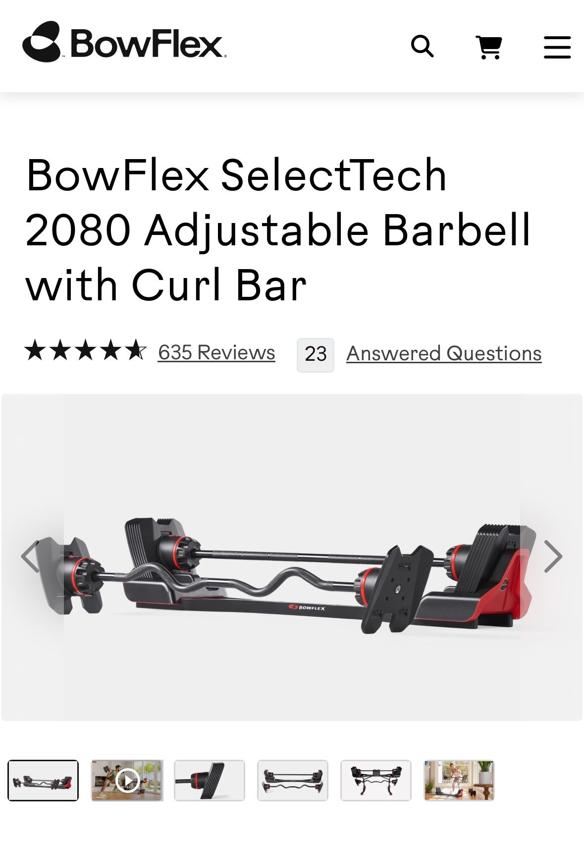 Bowflex 2080 Adjustable Barbell With Curl Bar