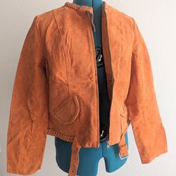 Metro Style Braided Orange Genuine Leather Jacket Sz M