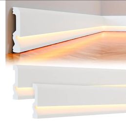 9967: New Baseboard Molding with LED Duct, 2.6FT White, 12 Pcs, Classic