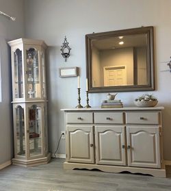 Vintage-Style 2-Piece Credenza & Curio Display Cabinet Set – delivery is available