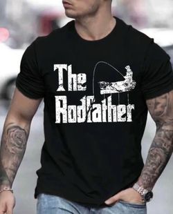 🎣 New! The Rodfather Funny Fishing Black Shirt Dad Gift Graphic T-Shirt Size Large