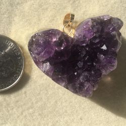 Hand Carved Heart Shaped Amethyst Pendant 