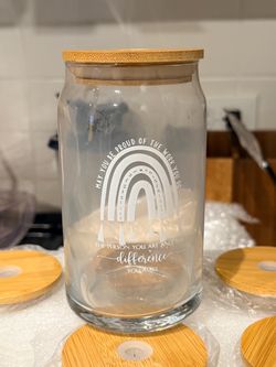 Glass Can Cup with Bamboo Lid