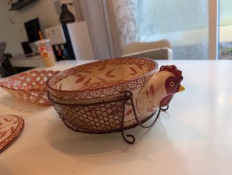 Temptations Ovenware Chicken Baking Dish + Matching Lattice Bread Basket