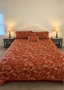 Cal King Bed with Headboard & Bedding