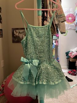 Girls Teal/White Sequins Dress
