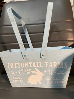 Wood Basket With Handles - Blue  6 X 11 1/2 