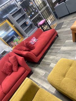 Red Fabric Sofa and Loveseat Set