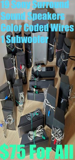 19 Sony Surround Sound Speakers 1 Subwoofer Matching Color Coded Wires and Connectors Jordan