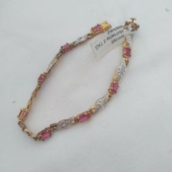 Sterling Silver Gold Plated With Red Synthetic Rubies