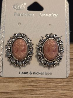 Cameo Stud Earrings with Crystal Halo