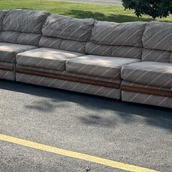 Large Brown/Grey Adjustable Reclining Couch Set With Pull Out Bed