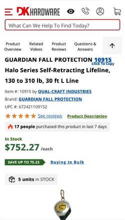 Guardian Fall Protection Halo Series Self-Retracting Lifeline 30 ft