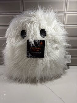 New Halloween cute fuzzy white fur 13” ghost pillow