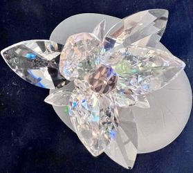 Vintage Preciosa Crystal Water Lily On A Frosted Glass Leaf Pink/Green Details In Original Box