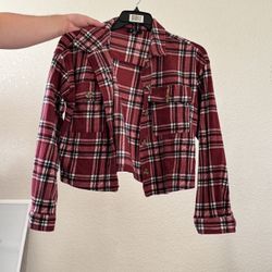 Red Plaid Cropped Flannel Jacket – Soft Button Up Shacket