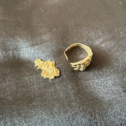 Gold Nugget Earring And Gold Nugget Ring Set 
