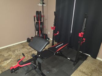 OPPSDECOR Multi-Function Weight Bench Set with Squat Rack & Preacher Curl