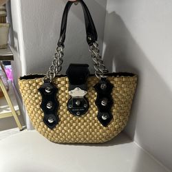Michael kors straw and black leather hand bag tote