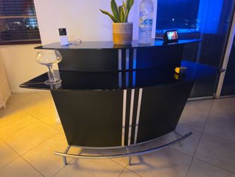 Modern Black Bar Cabinet with Glass Top – Great Storage