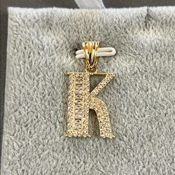 “K” Pendant 14K Yellow Gold With Cubic Zirconia Stones 2.3 Grams