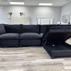 Black Velvet Cloud Couch Modular Sectional Sofa