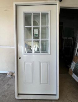 White Steel Entry Door with 9-Lite Window